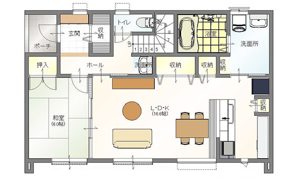 真岡市の注文住宅二階建ての1階間取り